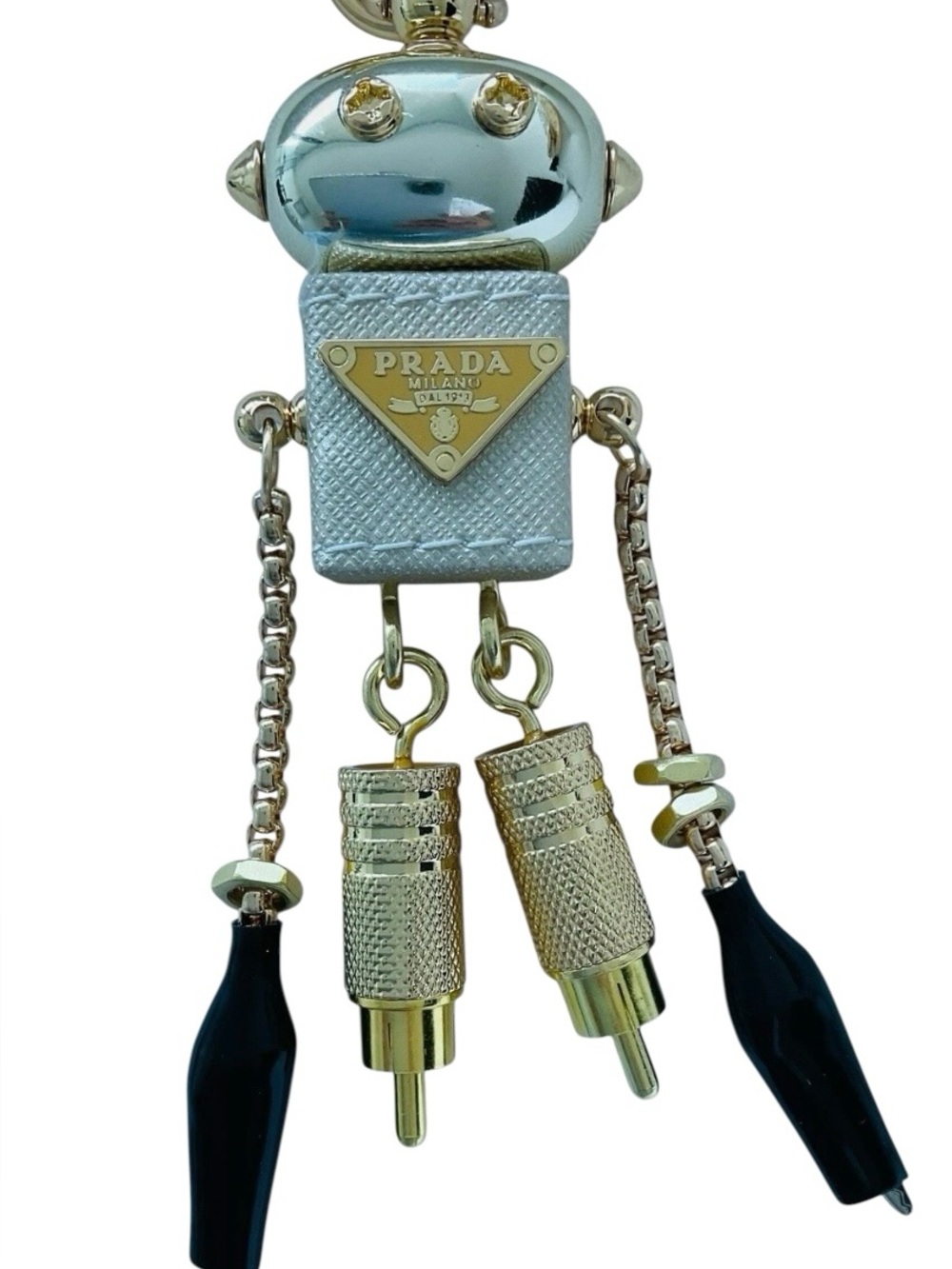 Prada Robot Keychain Charm Saffiano Leather Gold Black Bag Charm NEW - Picture 7 of 9